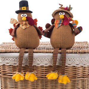 2 Pack Stuffed Turkey Couple Doll Thanksgiving Tabletop Decoration Exquisite Han